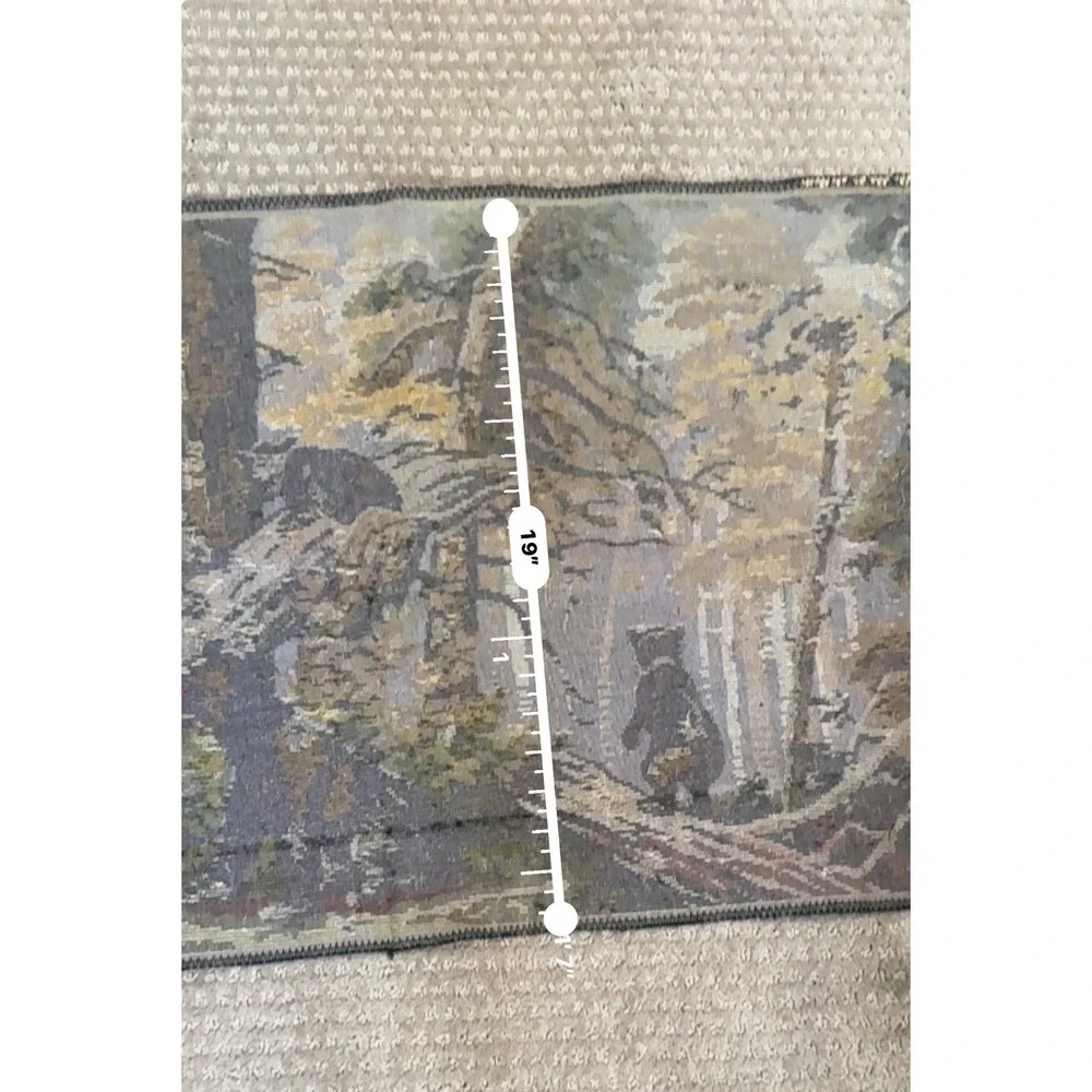 Vintage Black Bear Forest Velvet Wall Tapestry Rustic Cabin Wildlife Decor 39x19